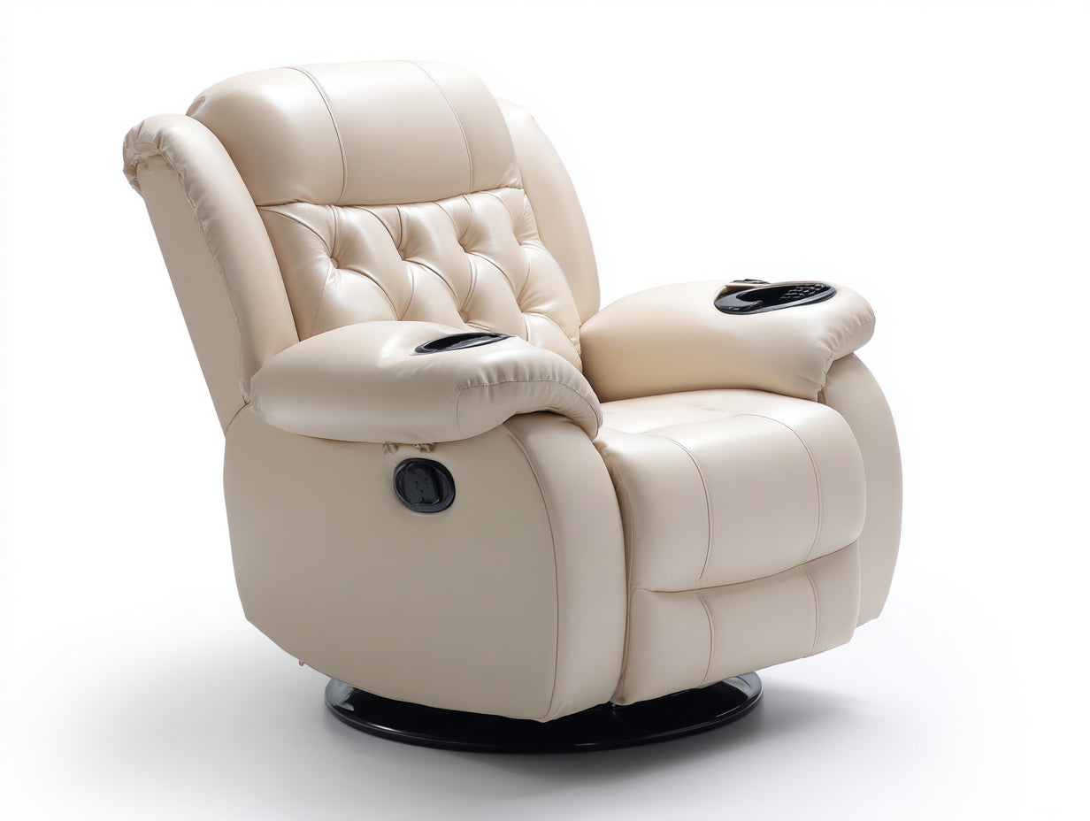 Fauteuil relax - cuir-pu-metal - 100x95x108 cm - beige - moderne
