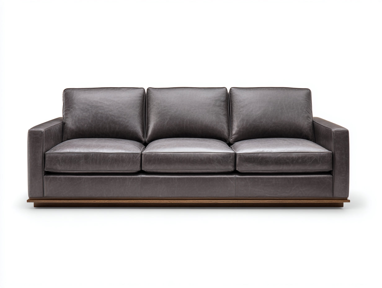Canapé 3 places-cuir synthétique-bois-212x95x81 cm-gris foncé-moderne minimaliste
