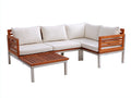 Canapé de jardin - Bois-Métal-Tissu - 255 x 185 x 70 cm - Blanc-Bois naturel - Design contemporain