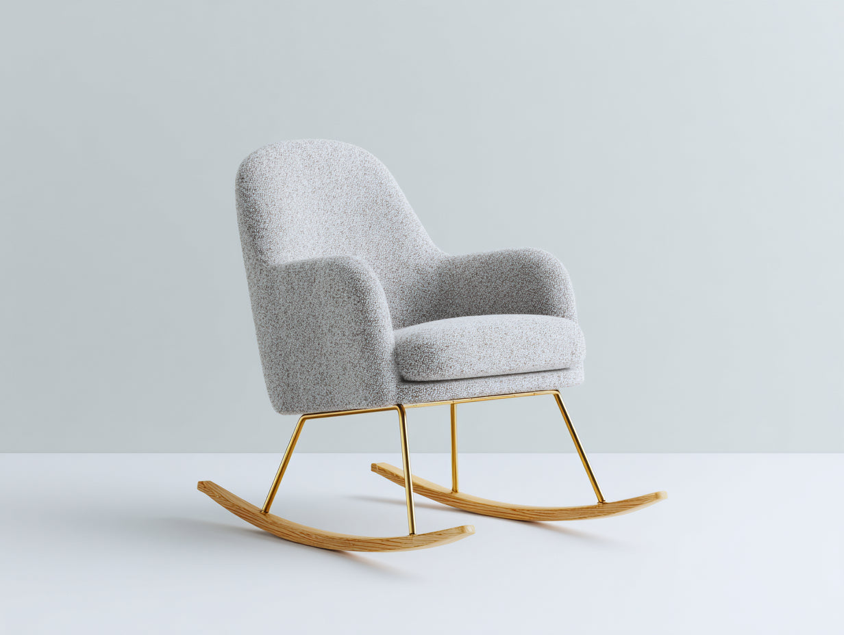 Fauteuil à bascule-tissu bouclé-métal-bois-75x80x92 cm-gris clair-style moderne minimaliste
