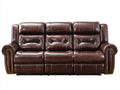 Canapé 3 places-cuir véritable-bois-220x100x88 cm-marron-classique relax