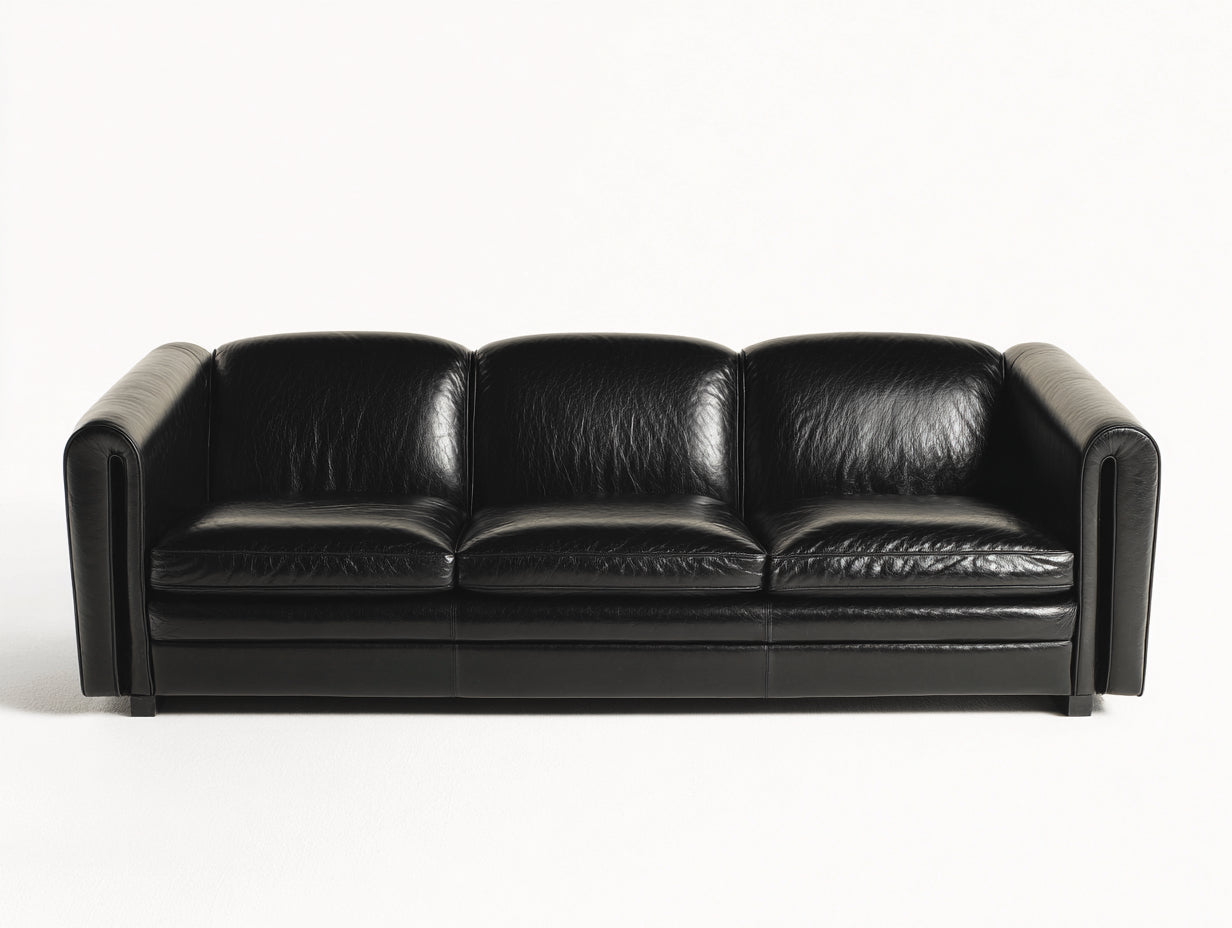 Canapé 3 places-cuir synthétique-bois-220x90x78 cm-noir-moderne