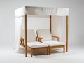 Bain de soleil - bois-tissu - 205 x 150 x 200 cm - blanc-brun naturel - avec baldaquin