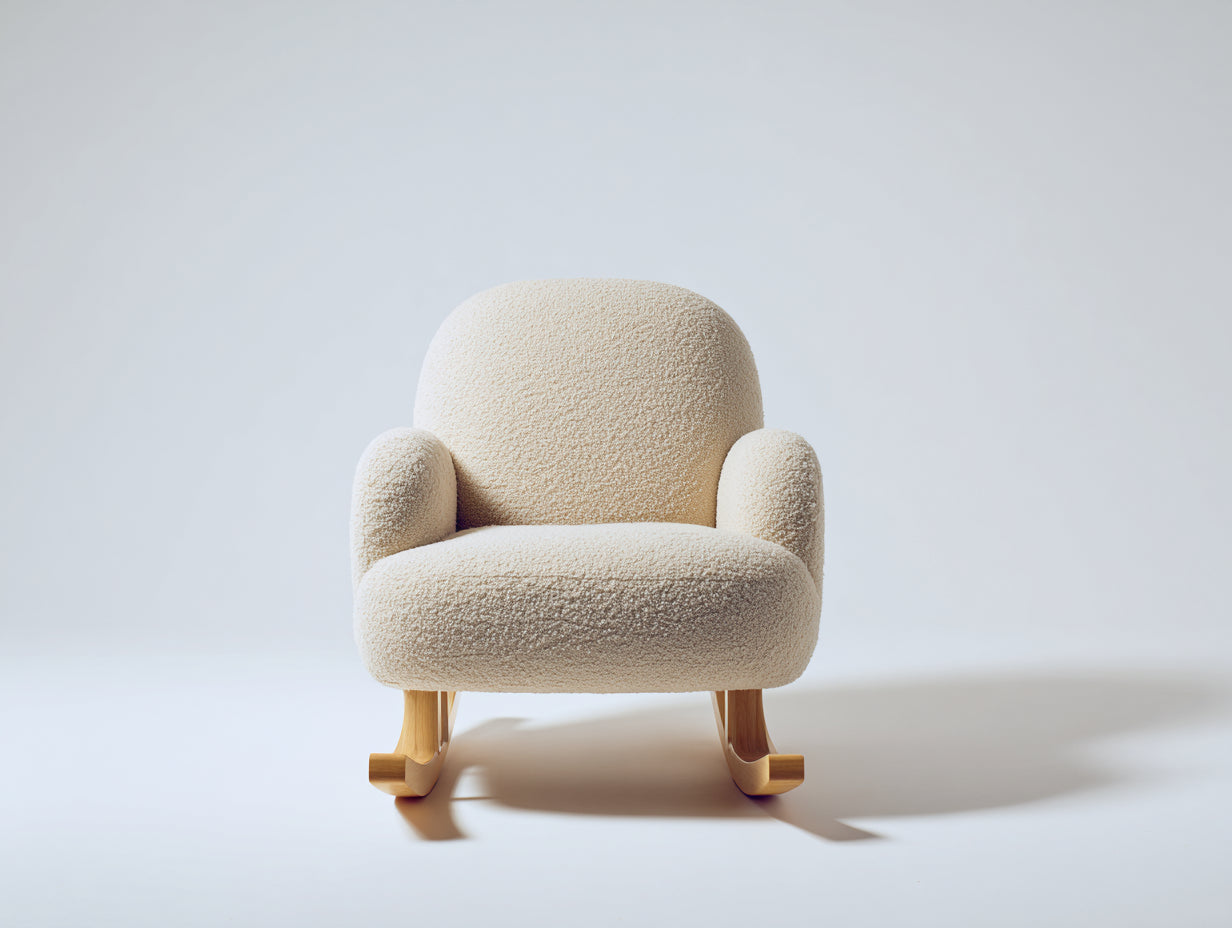 Fauteuil à bascule-tissu bouclé-bois naturel-métal-72x80x88 cm-beige-création minimaliste moderne