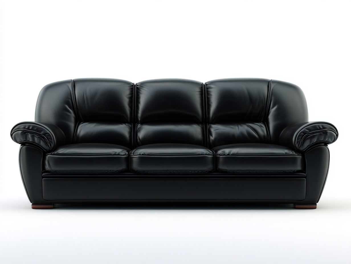 Canapé 3 places-cuir-bois-235x100x85 cm-noir-moderne