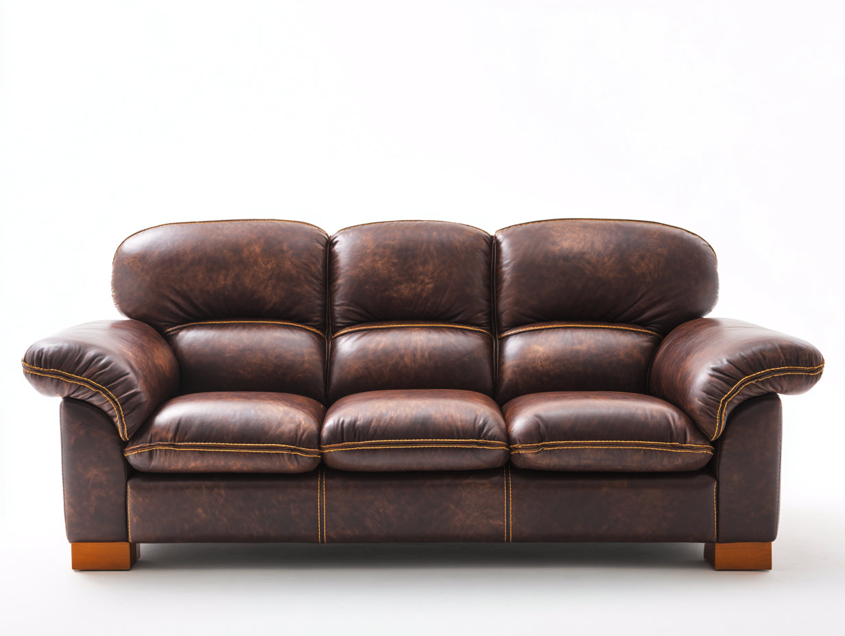 Canapé 3 places-cuir véritable-bois-223x97x86 cm-marron-vintage classique