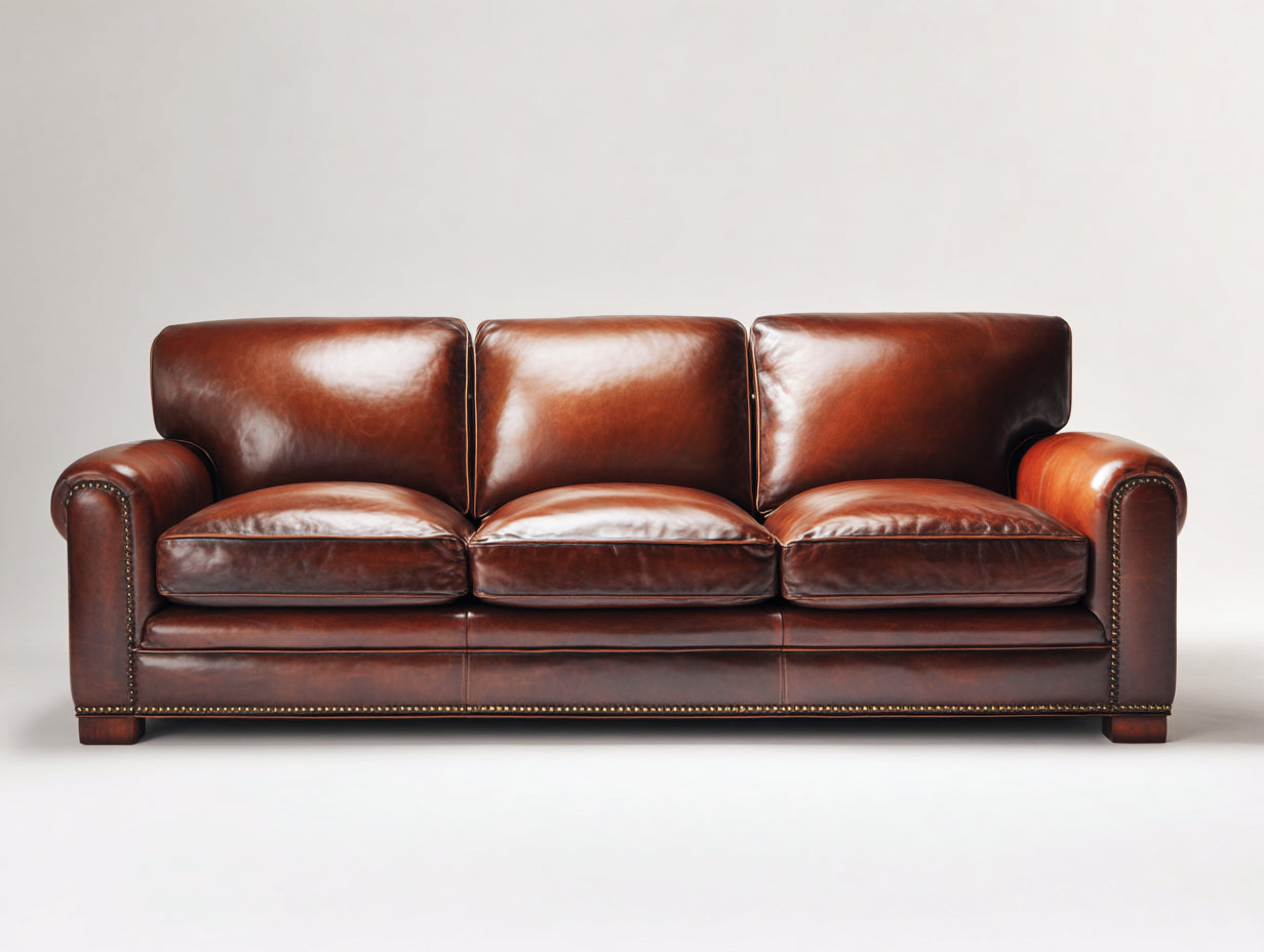 Canapé 3 places-cuir véritable-bois-224x97x85 cm-marron-chesterfield classique