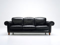 Canapé 3 places-cuir véritable-bois-214x93x80 cm-noir-classique contemporain