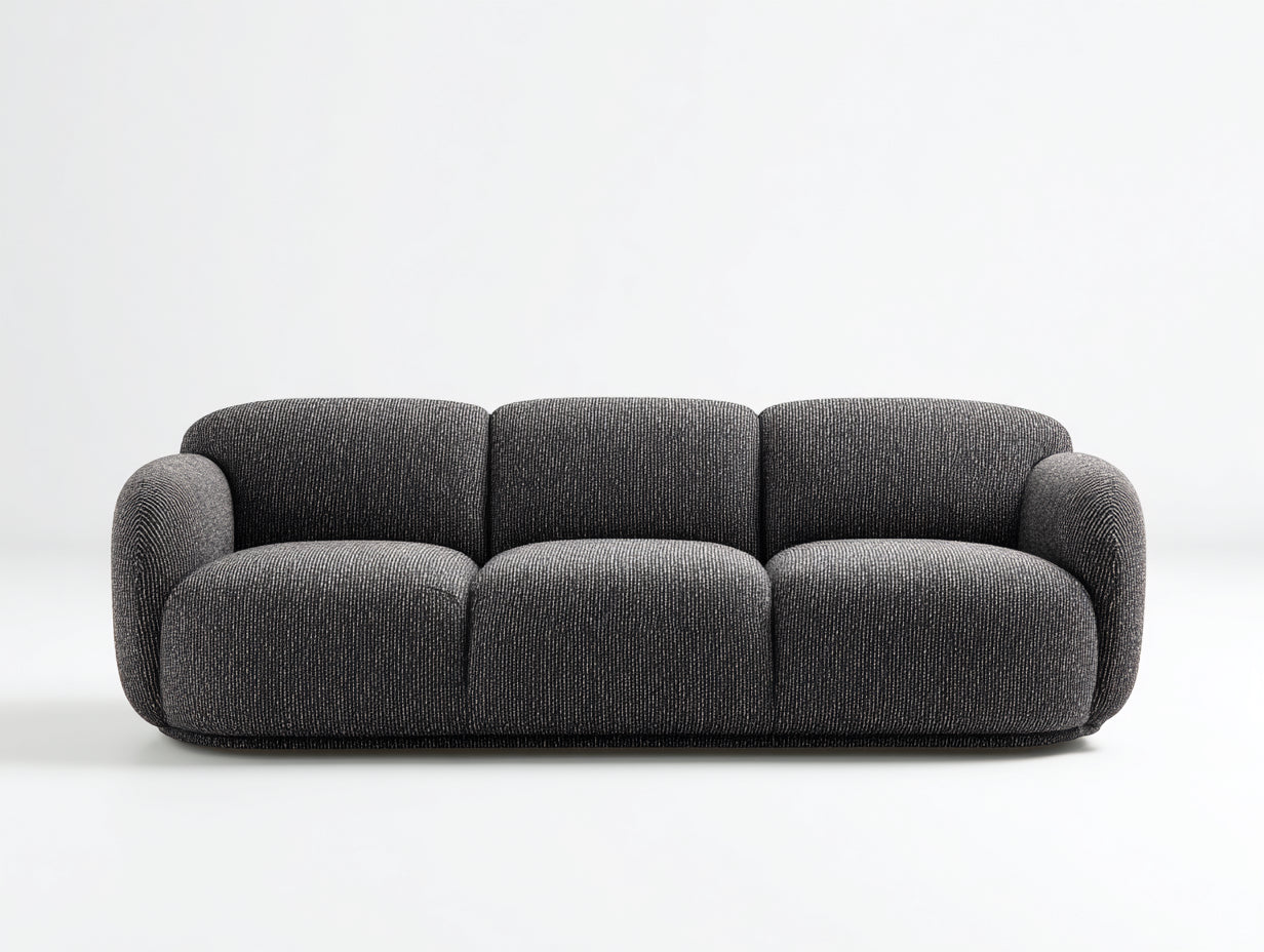 Canapé 3 places-tissu-bois-216x98x80 cm-gris foncé-moderne arrondi