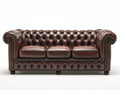Canapé 3 places-cuir véritable-bois-220x95x84 cm-marron-chesterfield classique