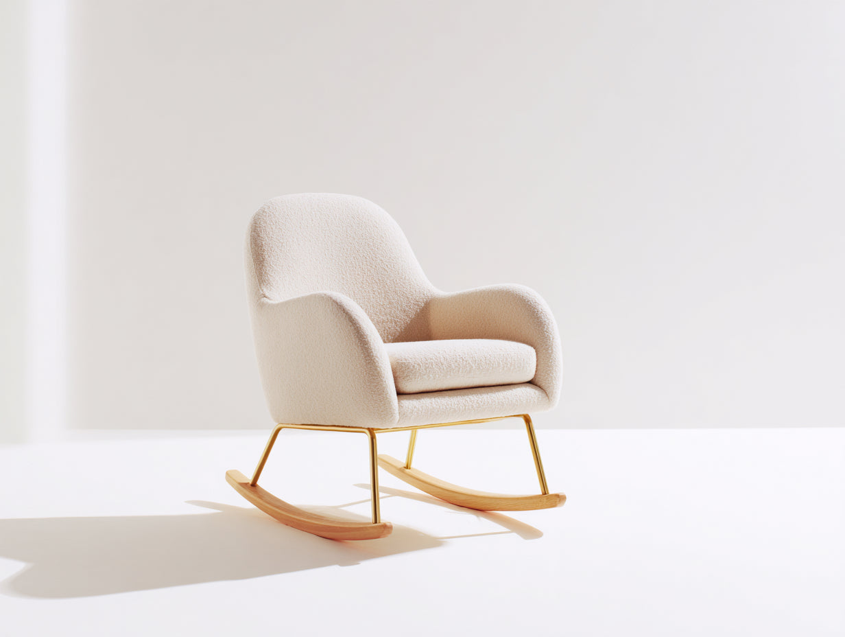 Fauteuil à bascule-tissu bouclé-métal-bois-75x78x98 cm-beige-design scandinave
