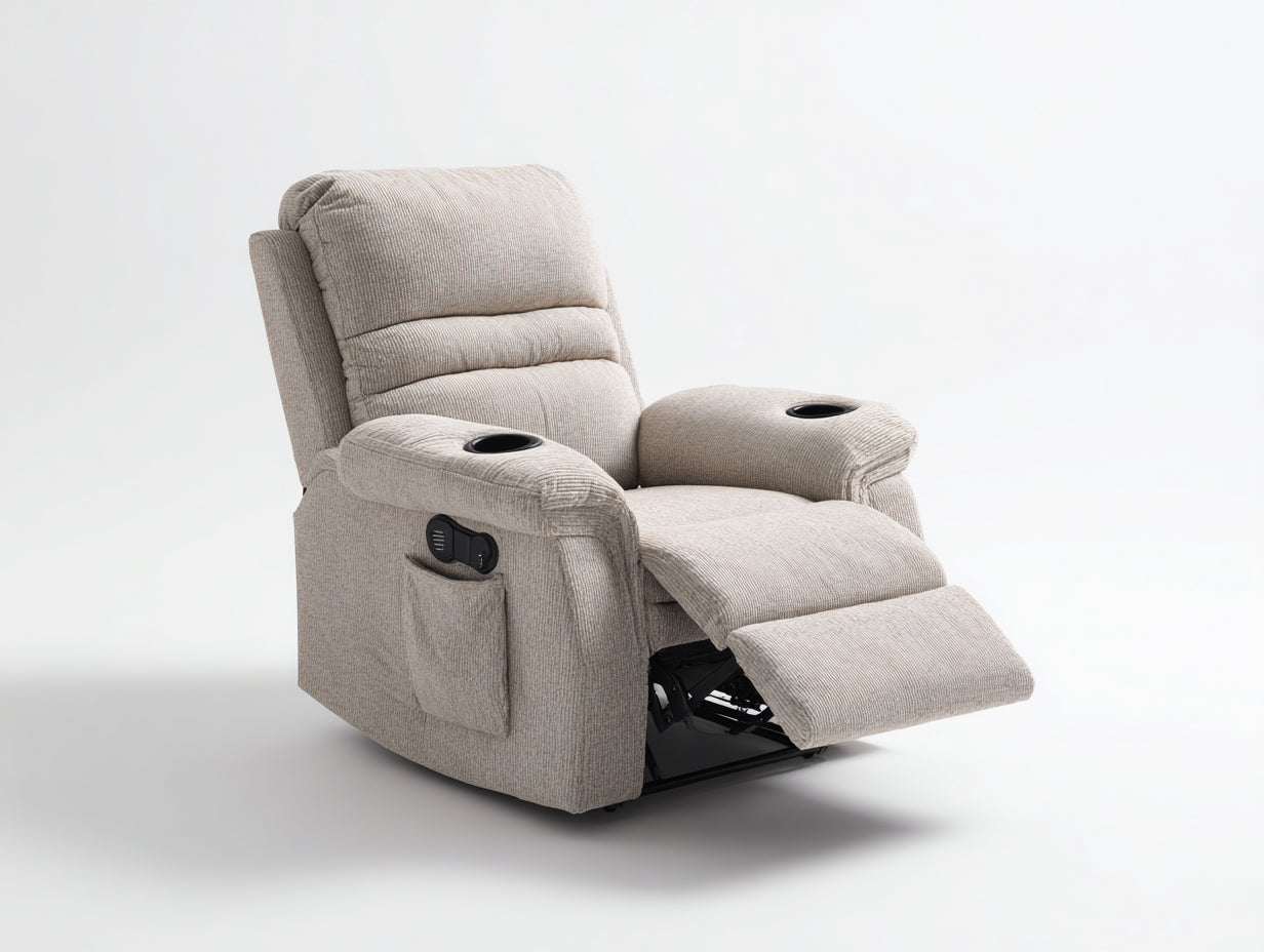 Fauteuil relax - tissu-metal - 97x93x104 cm - beige - moderne
