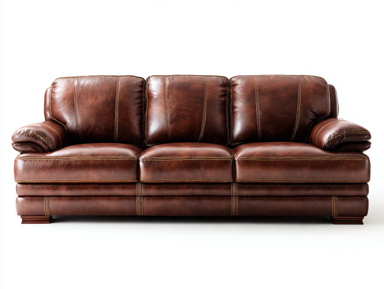 Canapé 3 places-cuir véritable-bois-221x96x83 cm-marron-classique contemporain