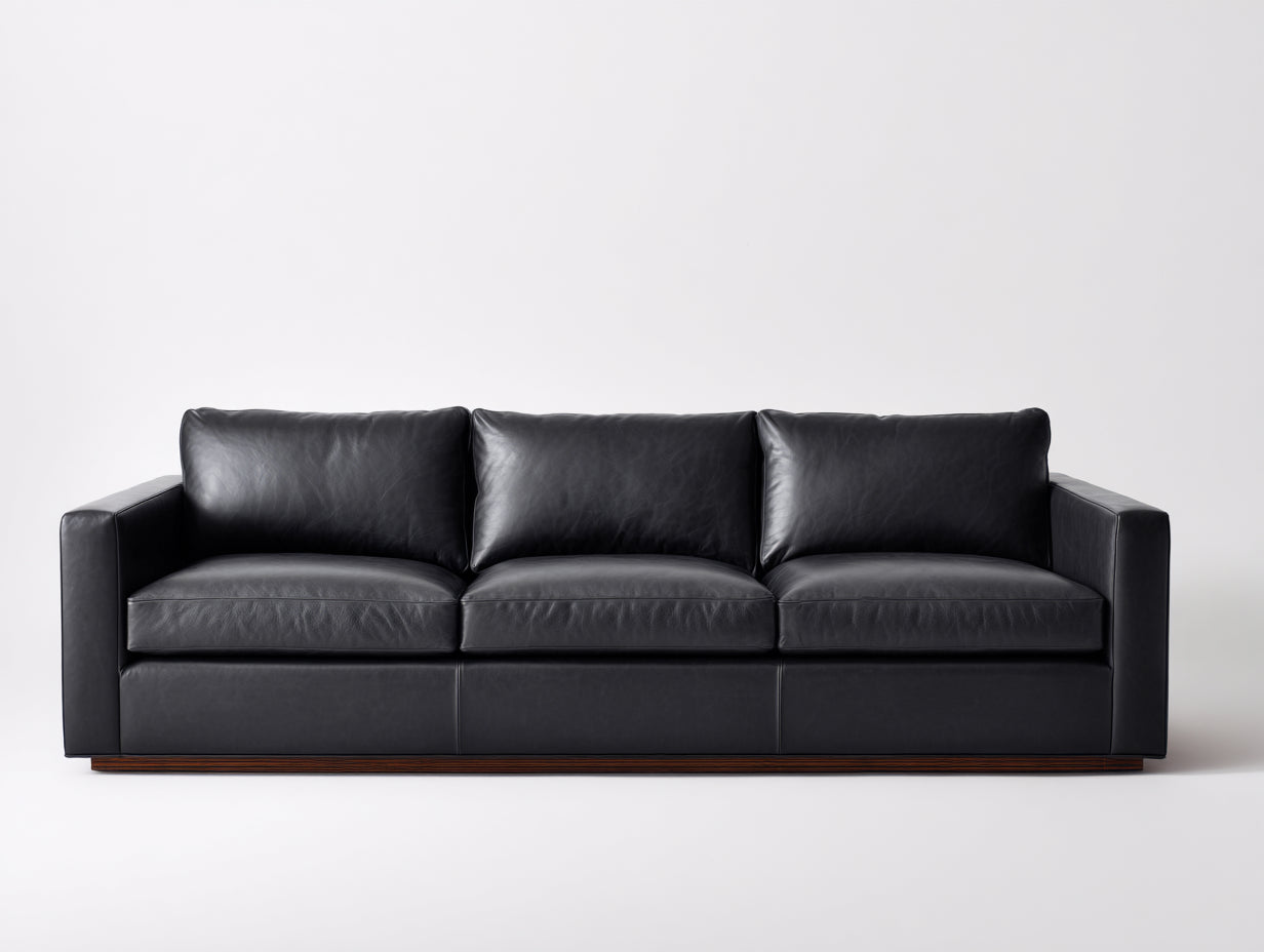 Canapé 3 places-cuir véritable-bois-216x94x83 cm-noir-moderne contemporain