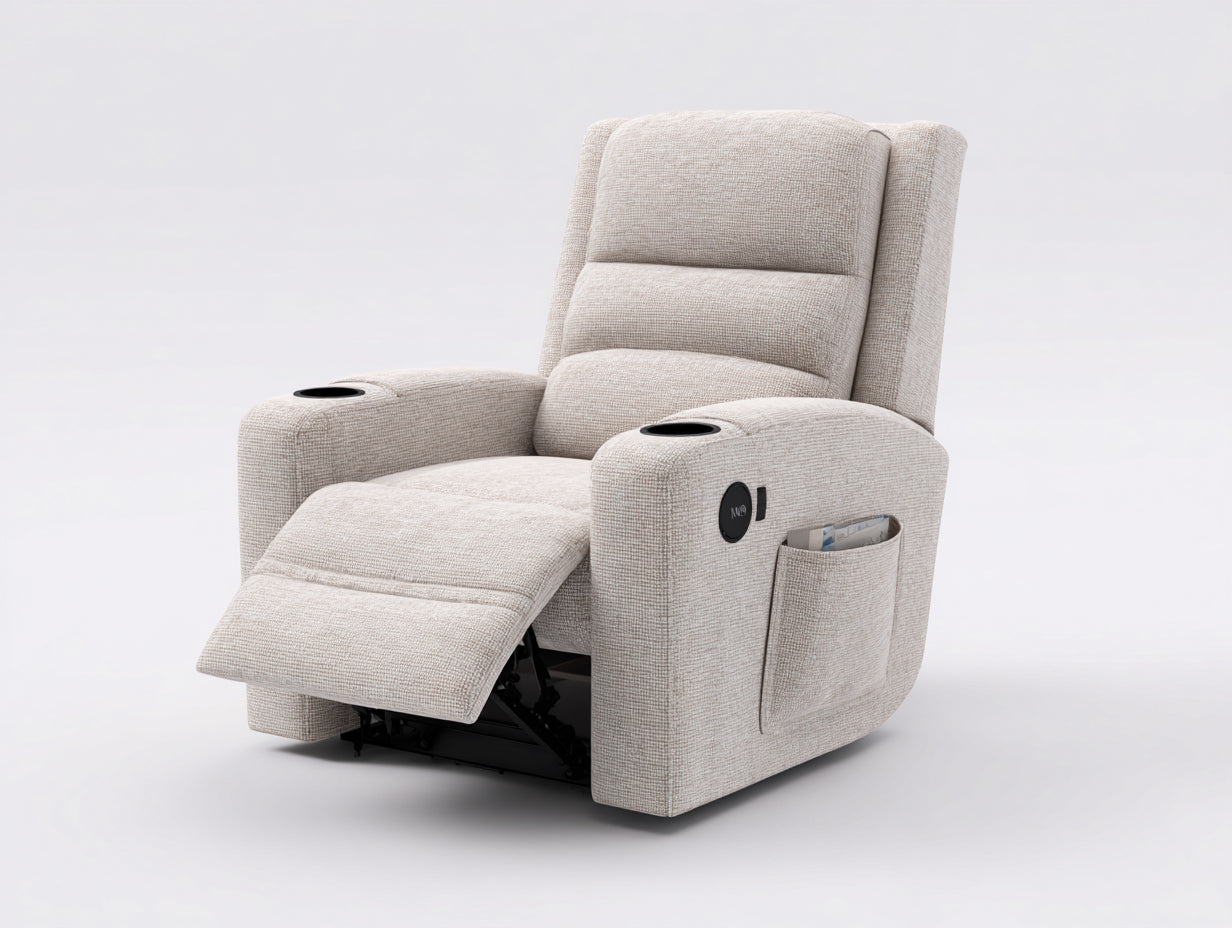 Fauteuil relax - tissu-metal - 95x92x105 cm - beige - moderne
