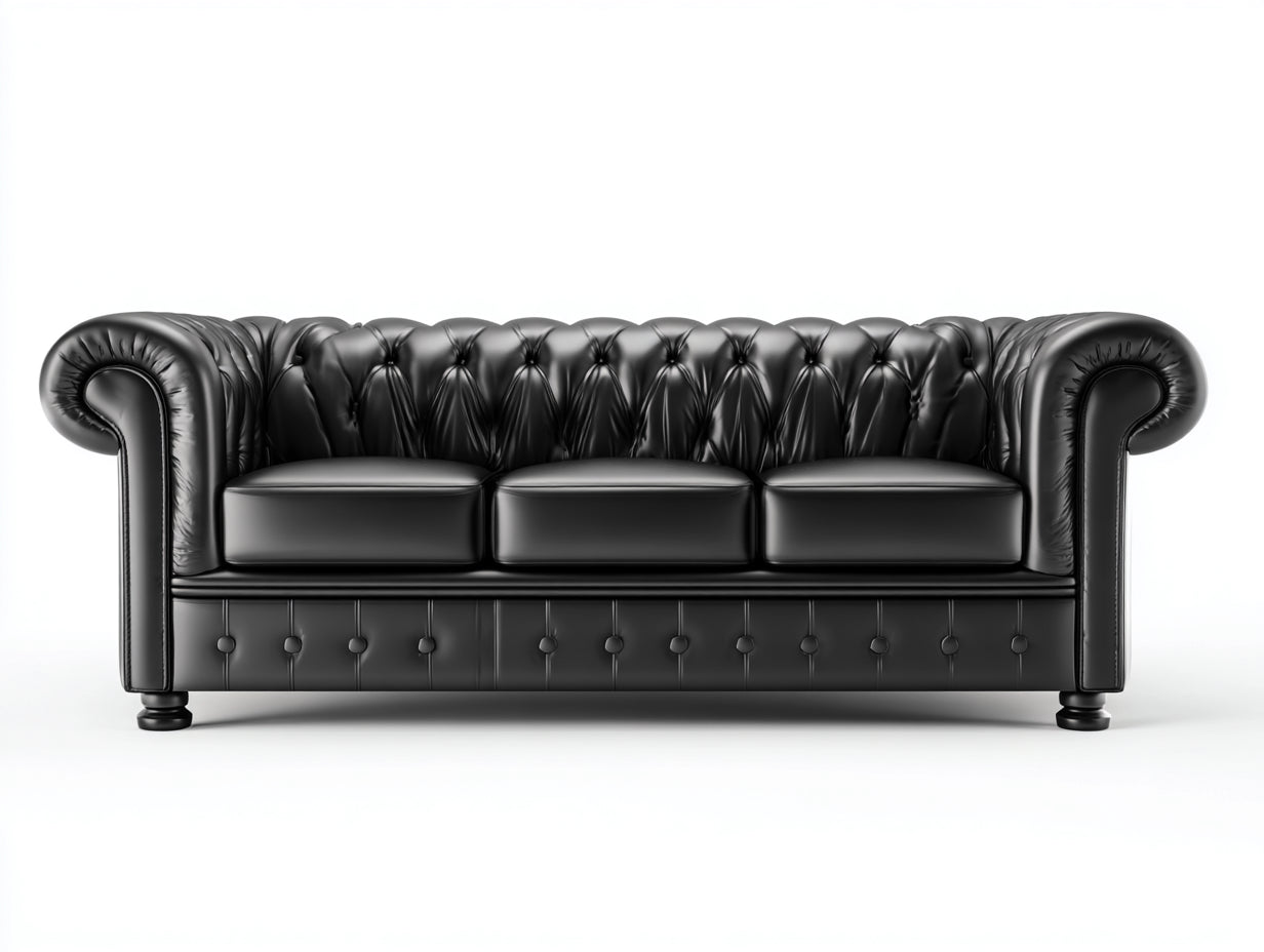 Canapé 3 places-cuir-bois-232x98x84 cm-noir-chesterfield moderne