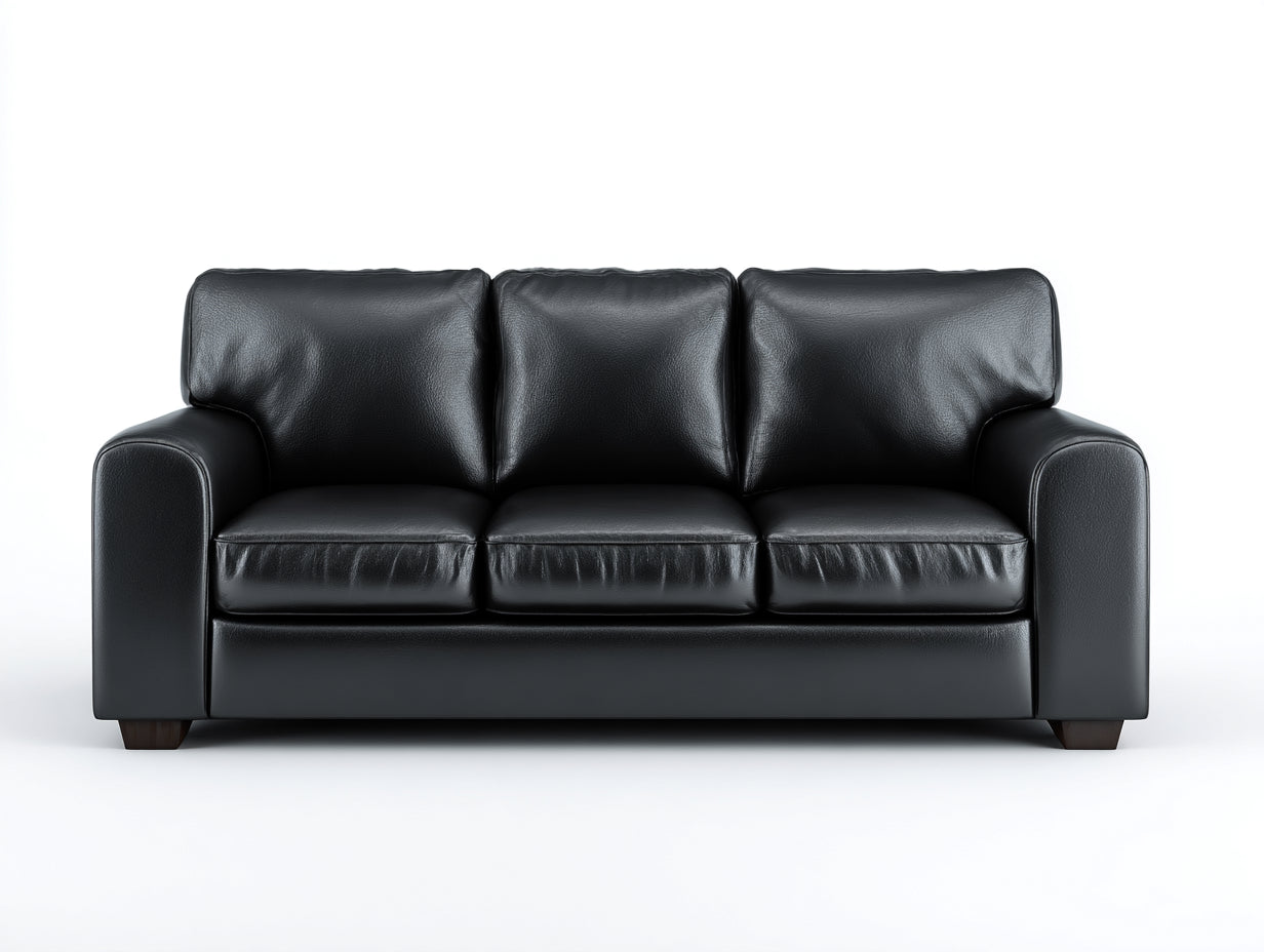 Canapé 3 places-cuir-bois-220x95x82 cm-noir-moderne