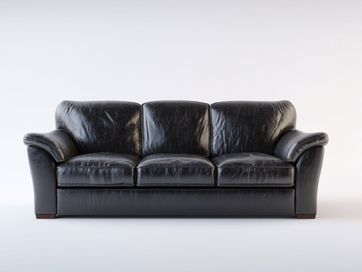 Canapé 3 places-cuir véritable-bois-216x95x83 cm-noir-classique contemporain
