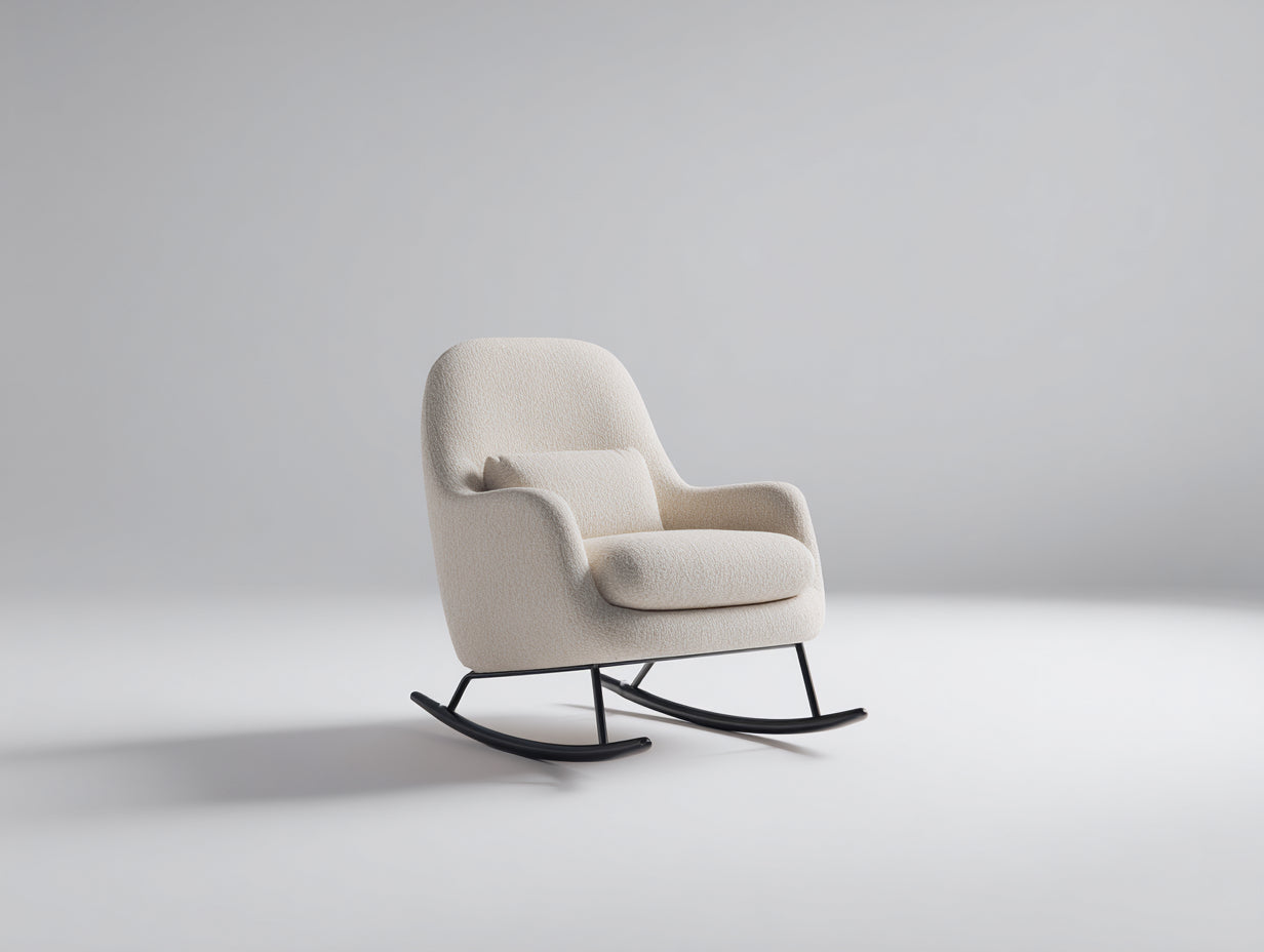 Fauteuil à bascule-tissu bouclé-métal-bois-75x78x100 cm-beige-design minimaliste