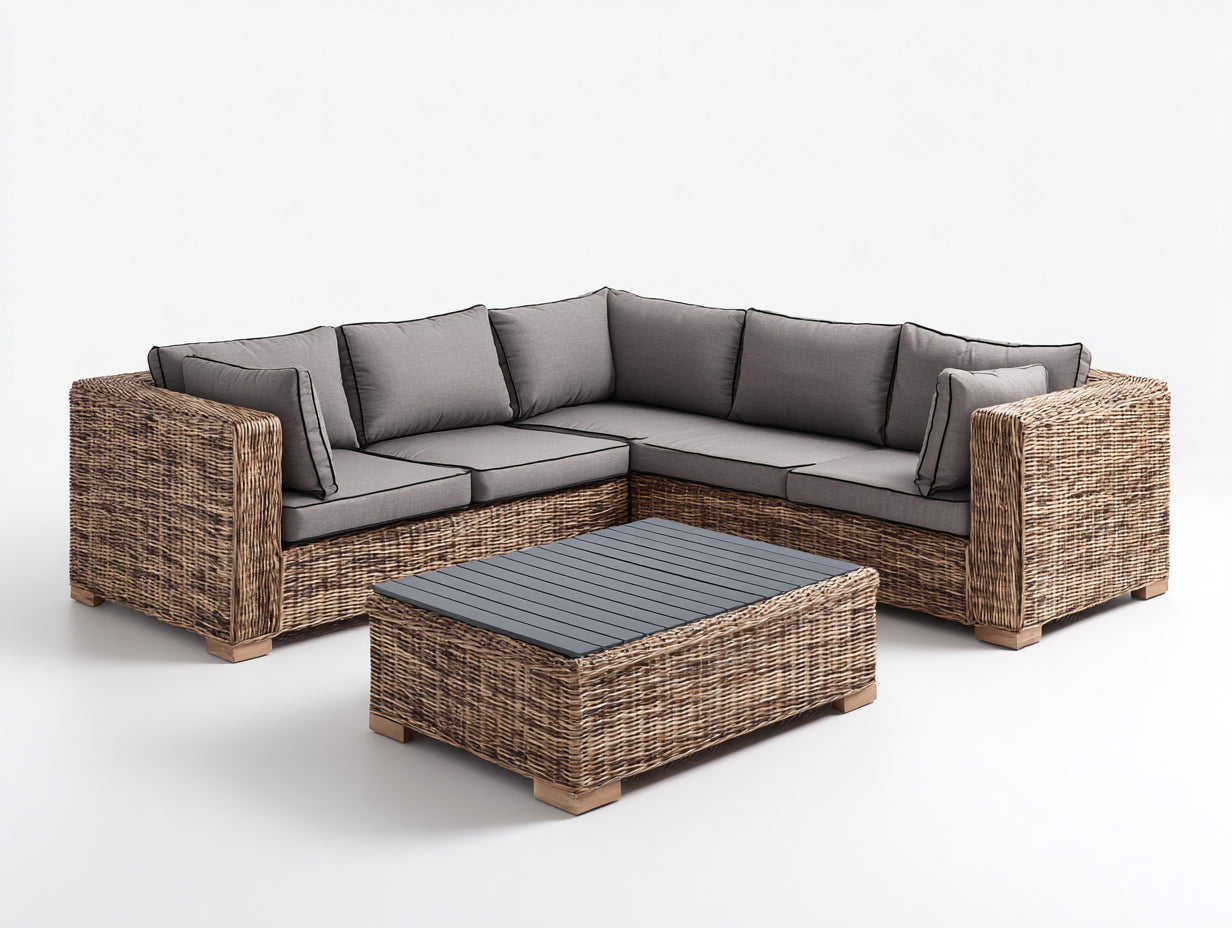 Canapé de jardin - résine tressée-tissu - 250 x 250 x 72 cm - gris-brun naturel - contemporain