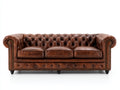 Canapé 3 places-cuir véritable-bois-222x96x85 cm-marron-chesterfield classique