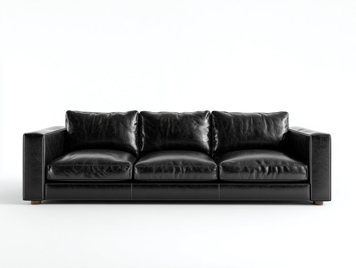 Canapé 3 places-cuir-bois-228x96x83 cm-noir-moderne