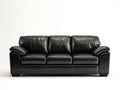 Canapé 3 places-cuir véritable-bois-218x96x82 cm-noir-classique moderne