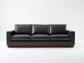 Canapé 3 places-cuir véritable-bois-218x96x82 cm-noir-moderne contemporain