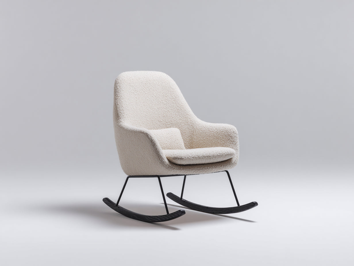 Fauteuil à bascule-tissu bouclé-métal-bois-78x80x97 cm-beige-design minimaliste