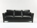 Canapé 3 places-cuir véritable-bois-219x98x84 cm-noir-classique contemporain